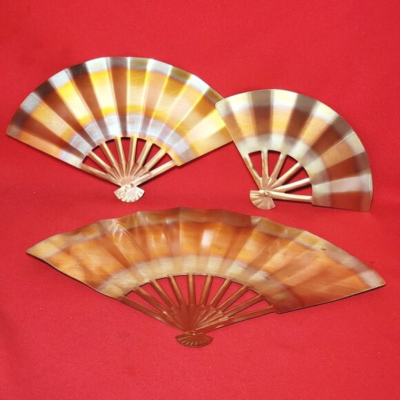 Vintage Solid Copper Fans Wall Decor Set of 3 - Picture 6 of 11